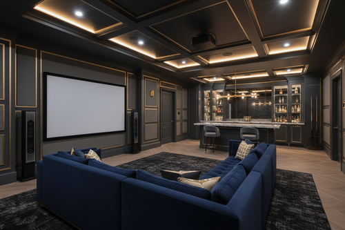 Luxury home theatre and bar — Pinnacle Built basement development
